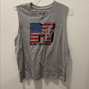 MTV American Flag Logo Gray Muscle Tee